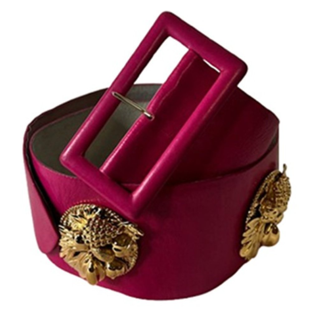 Vtg Isabel Canovas Pink Leather Wide Belt Designer Waist Corset Gold Rare 80's